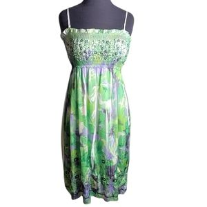 Lapis by Anthropologie embroidered smocked floral sequins dress size one size